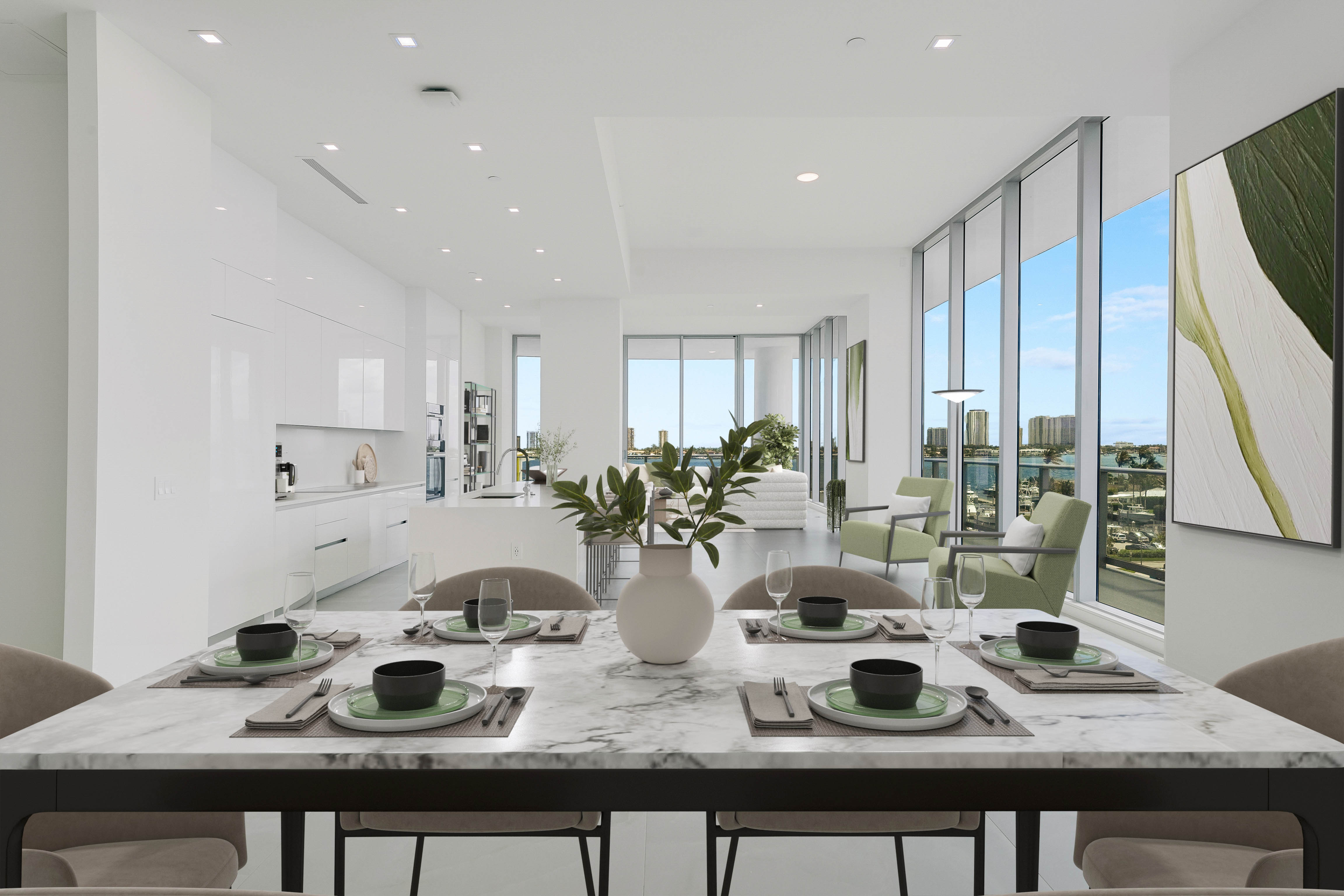 Virtually staged dining room and kitchen in Residence 612